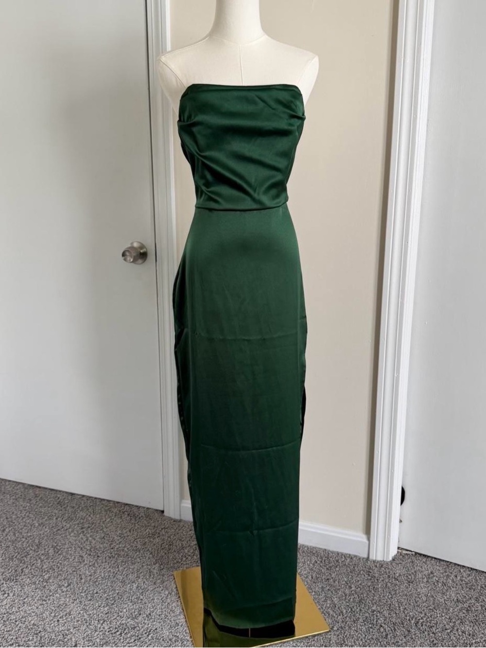 12th Tribe Strapless Emerald Green Satin Gown